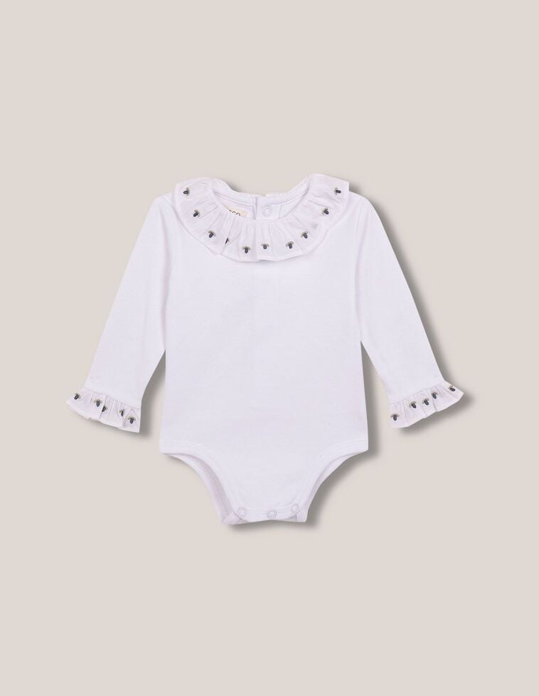 Body de manga comprida com bordados brancos