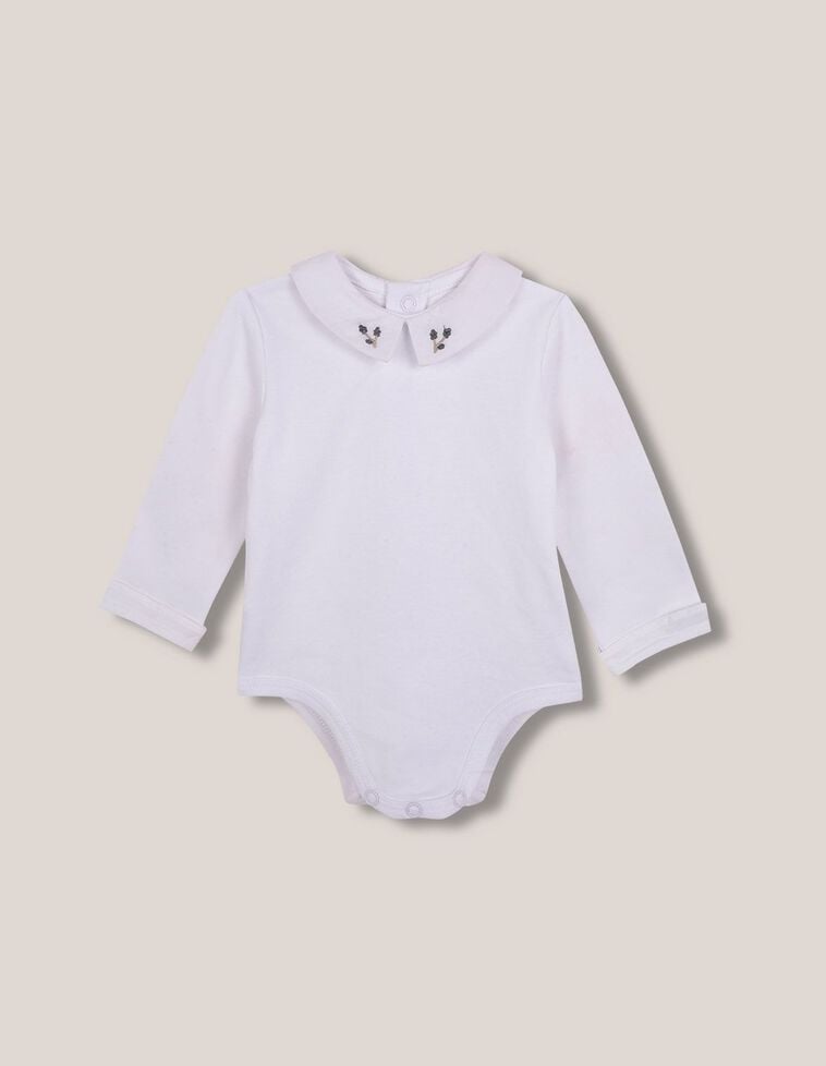 Body de manga comprida com renda no pescoço branco