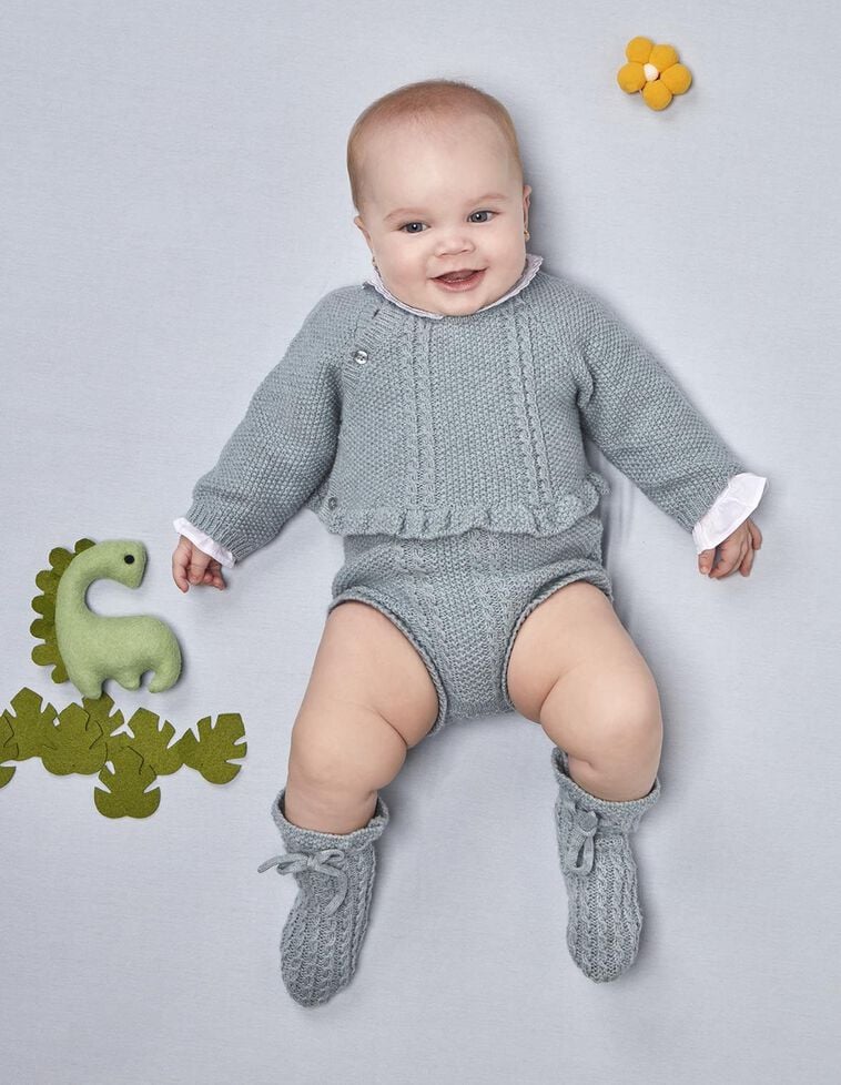 Casaco em malha em malha de arroz com lã azul