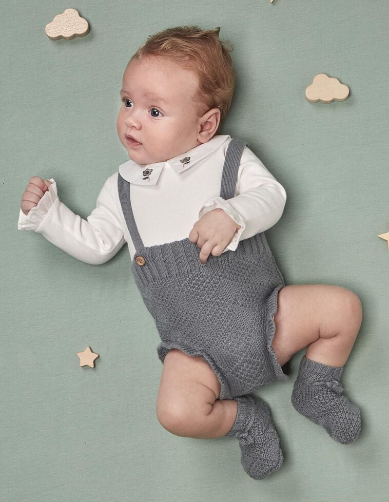 Bombacha com alças em malha especial com lã azul claro