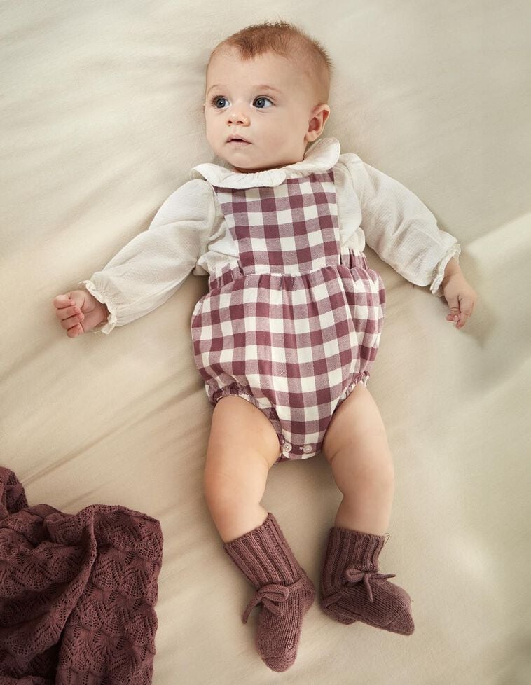 Macacão curto xadrez vichy roxo