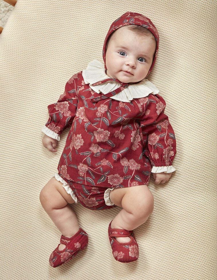 Vestido estampado com folho granada