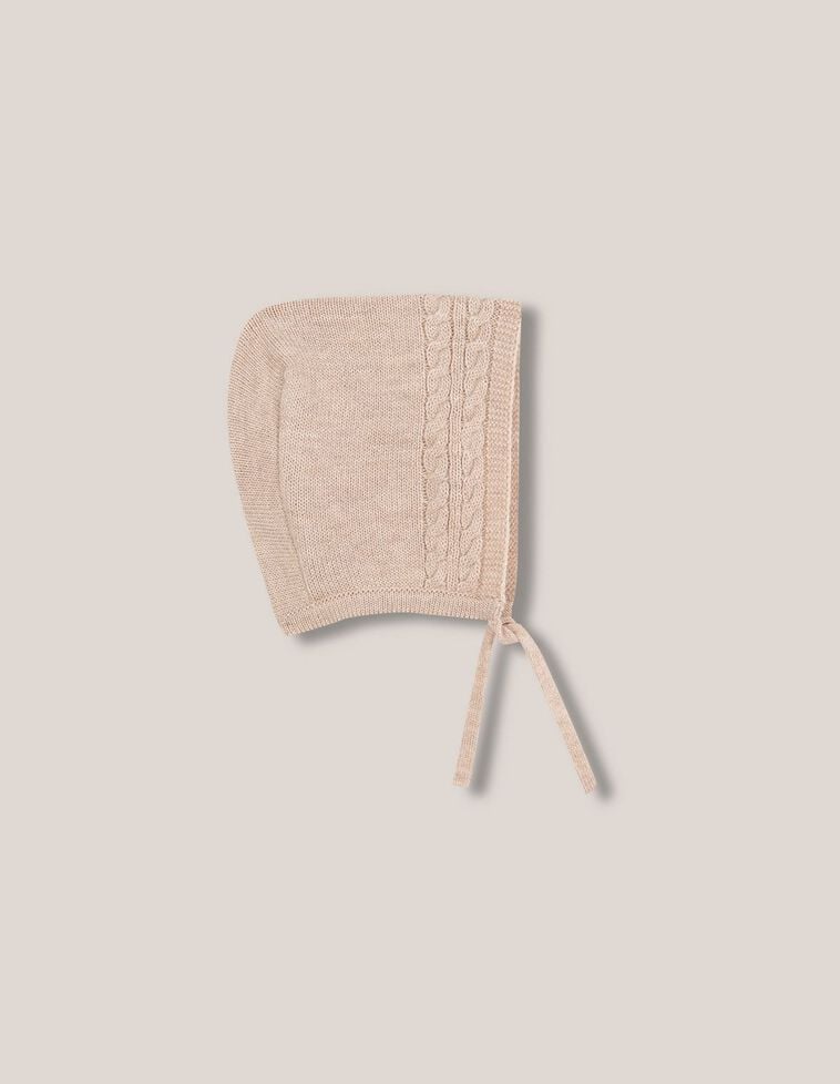 Capuz em malha com lã e torcidos castanho claro