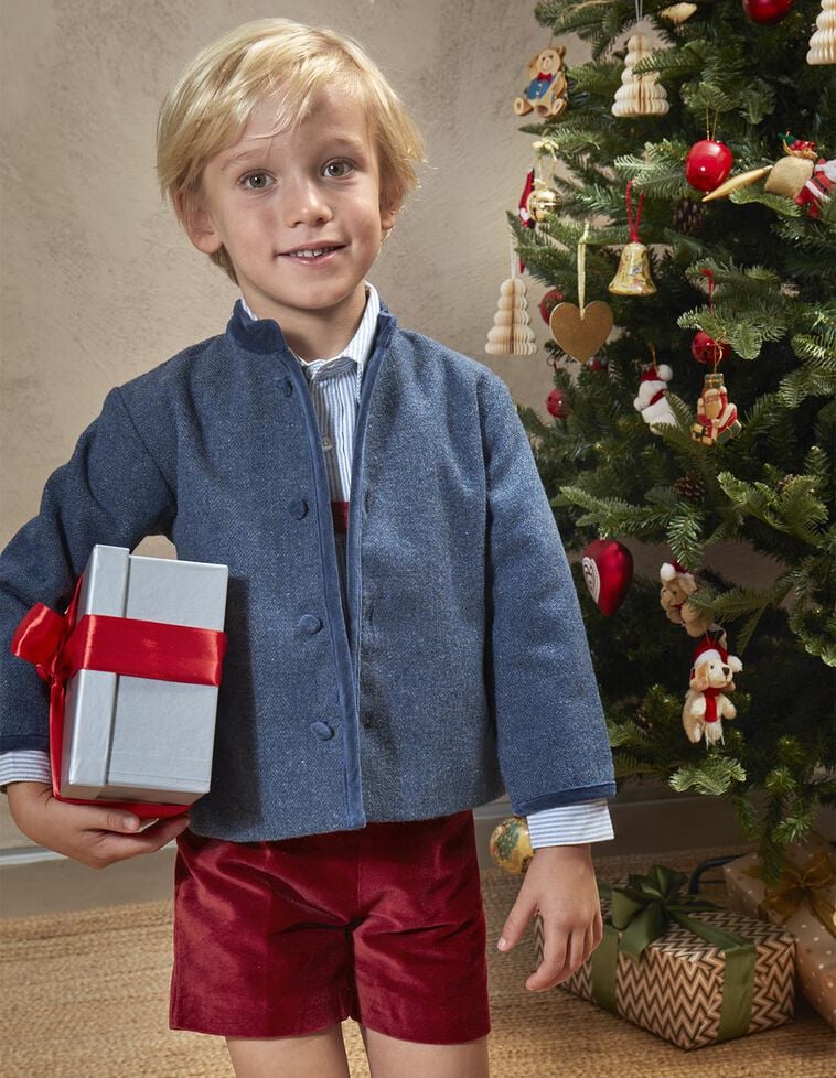 Casaco com lã azul em espiga