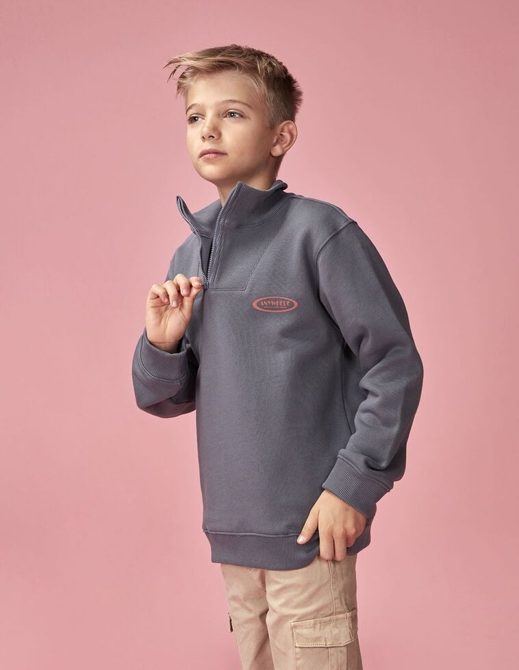 Sweatshirt com meia zíper azul claro