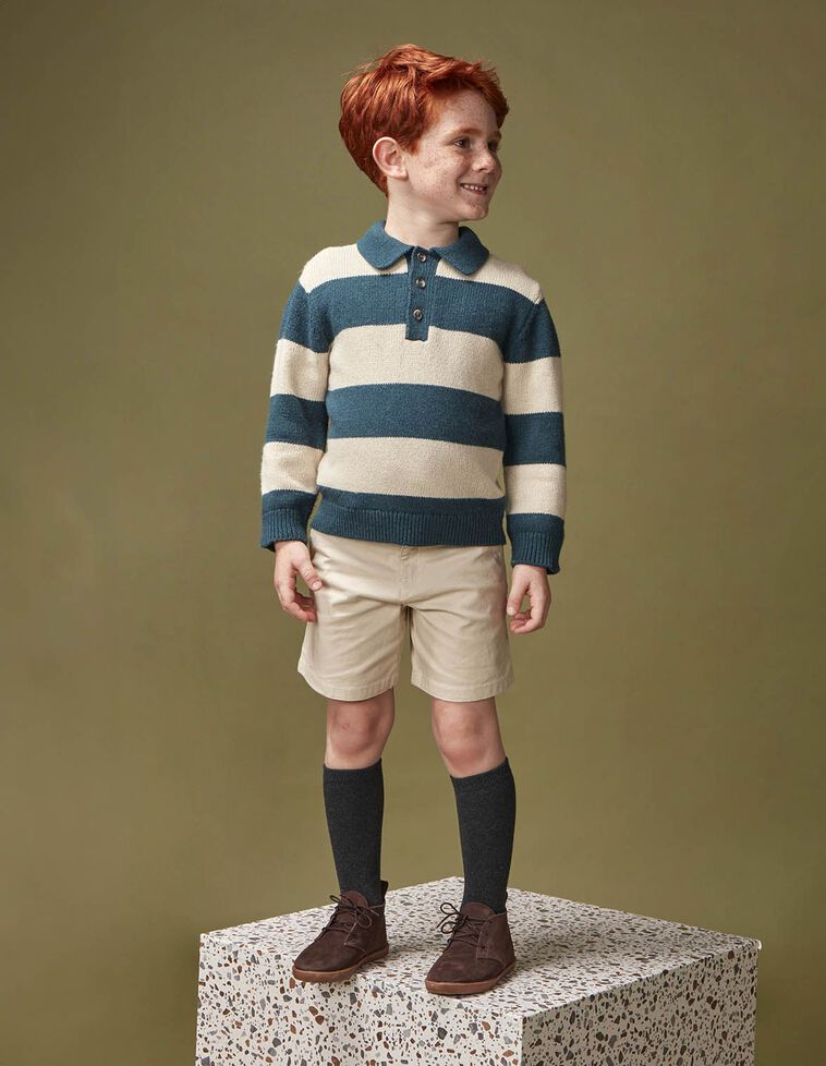 Camisola polo listrada com lã verde