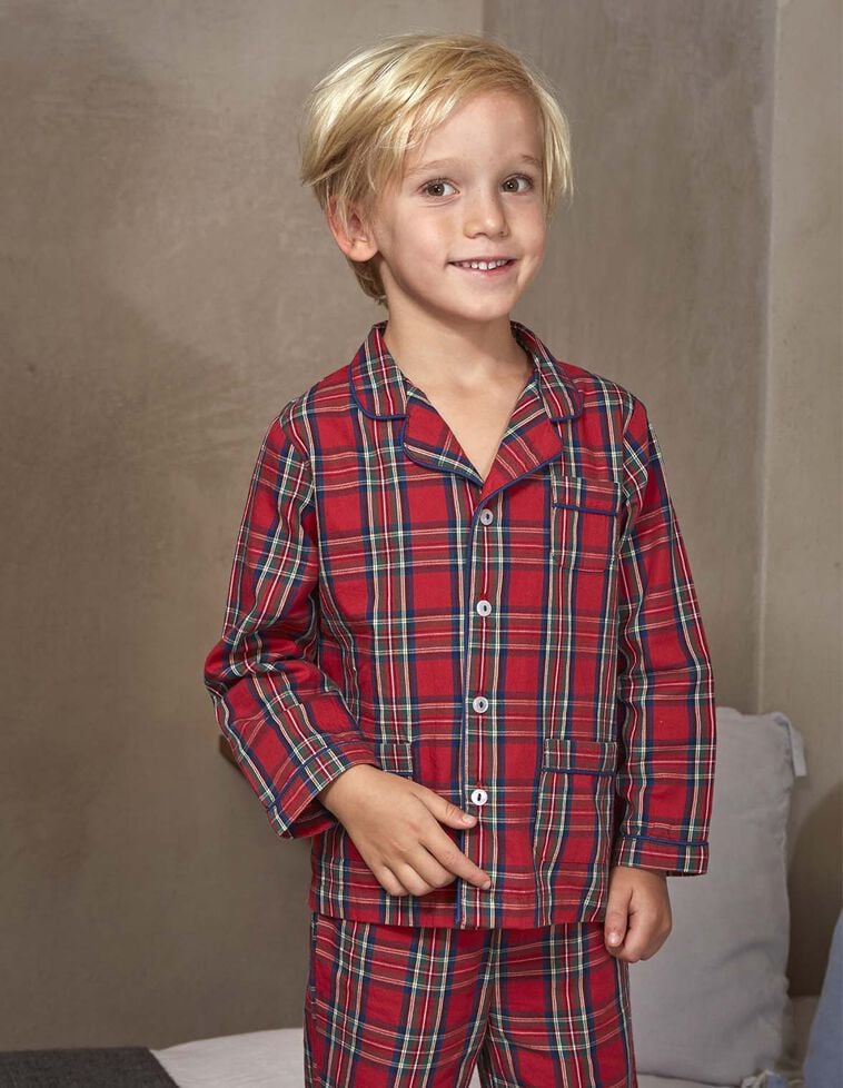 Pijama de Natal xadrez tartan com detalhes em vermelho contrastante