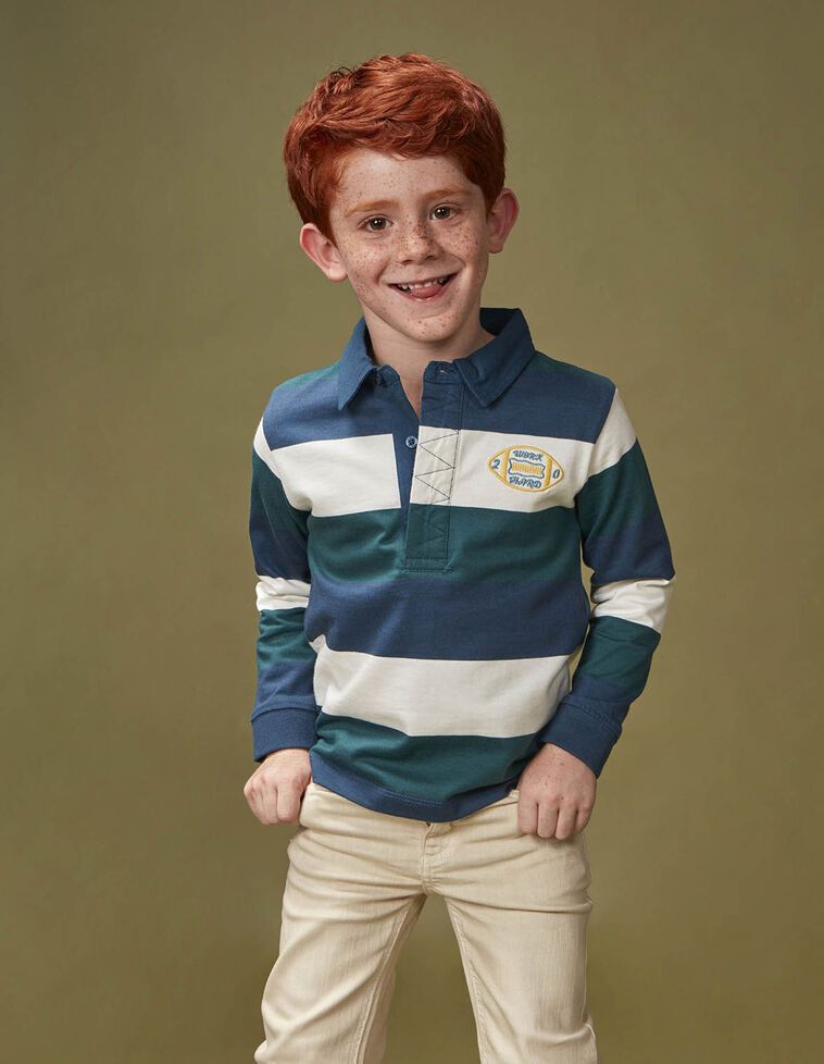 Polo às riscas tricolor azul