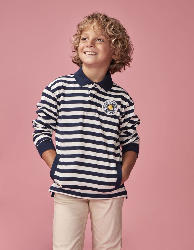 Polo às riscas com remendo parisiense branco