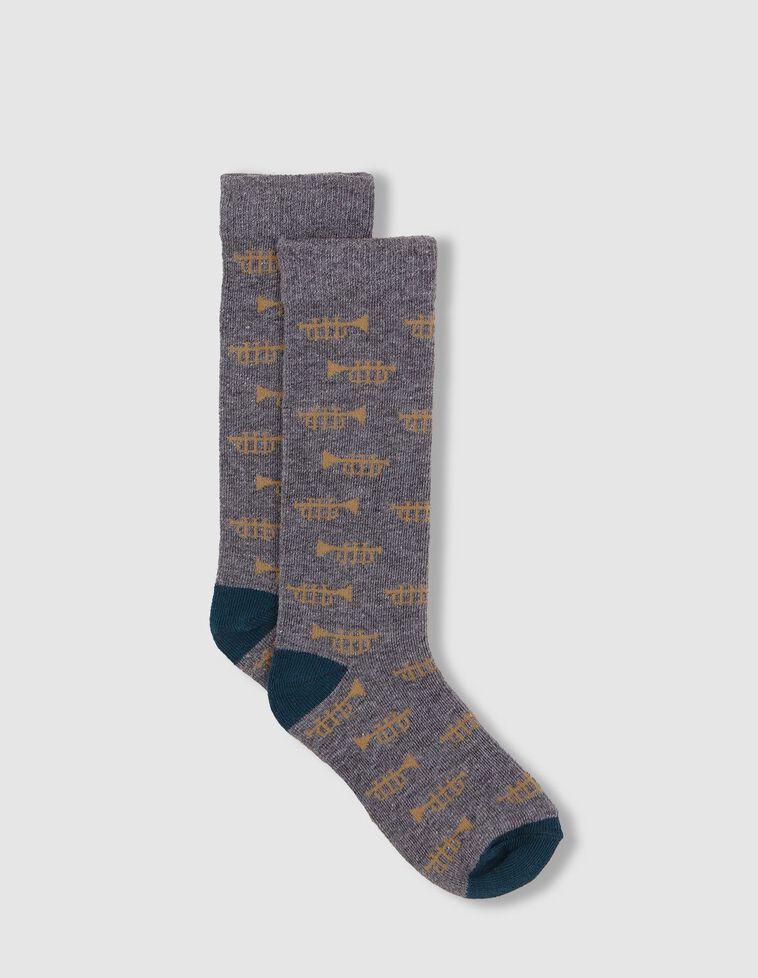 Meias jacquard cinza