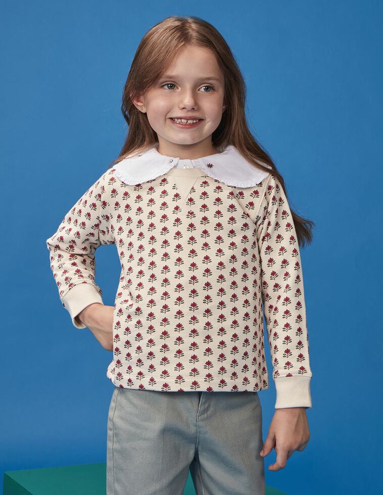 Sweatshirt estampado com flores cru
