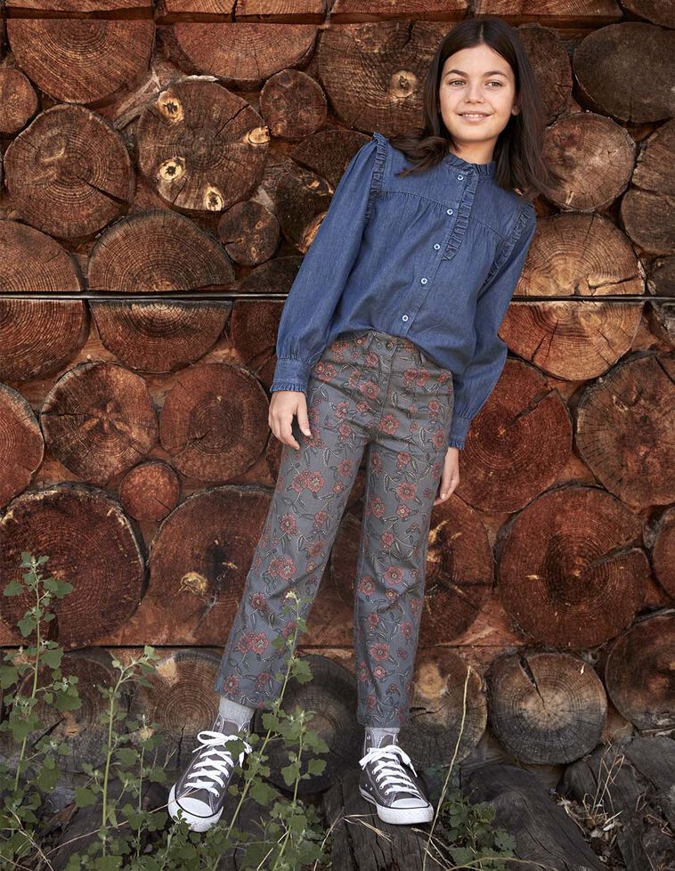 Calças estampadas verde-petróleo