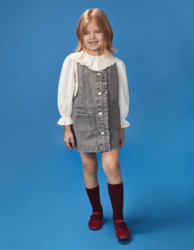 Vestido jardineira ganga cinza