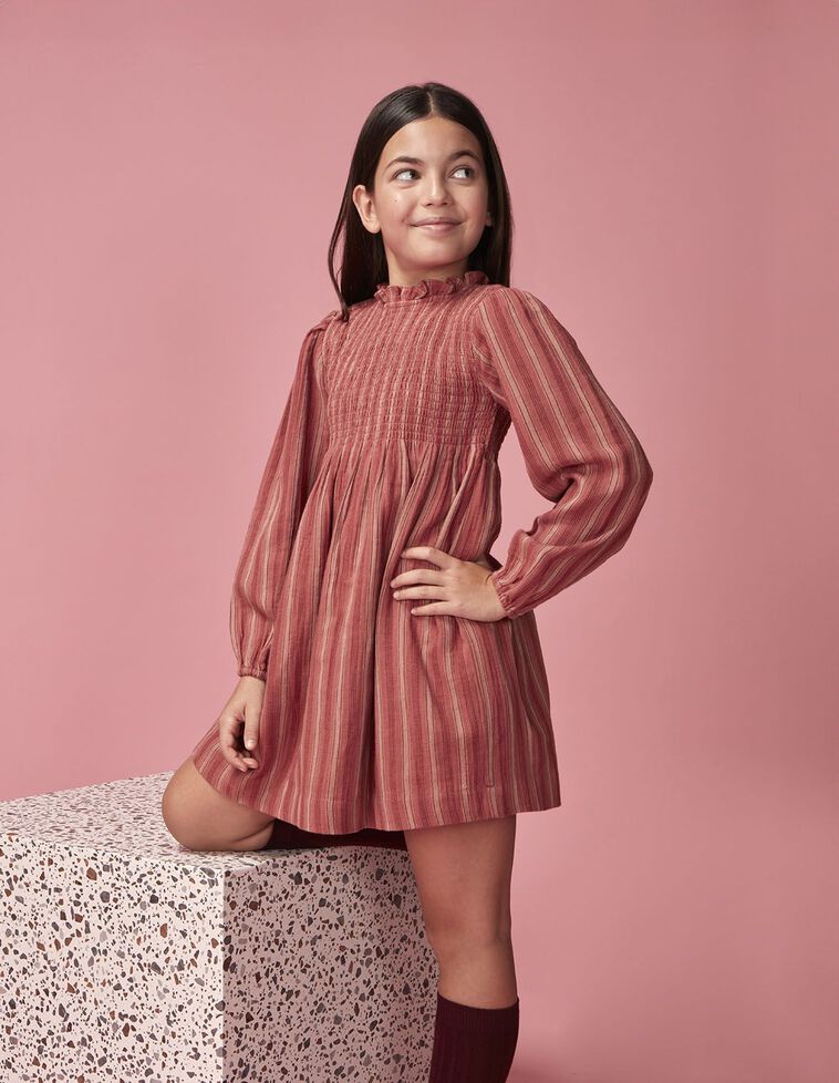 Vestido de riscas engomado vermelho