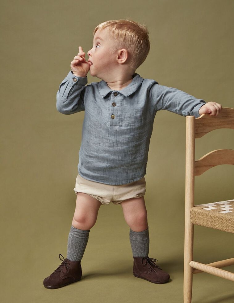 Camisa de gaze azul claro