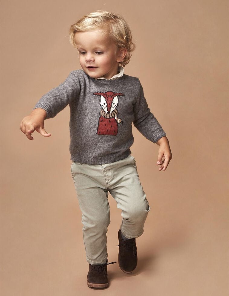 Camisola com desenho de raposa cinzenta