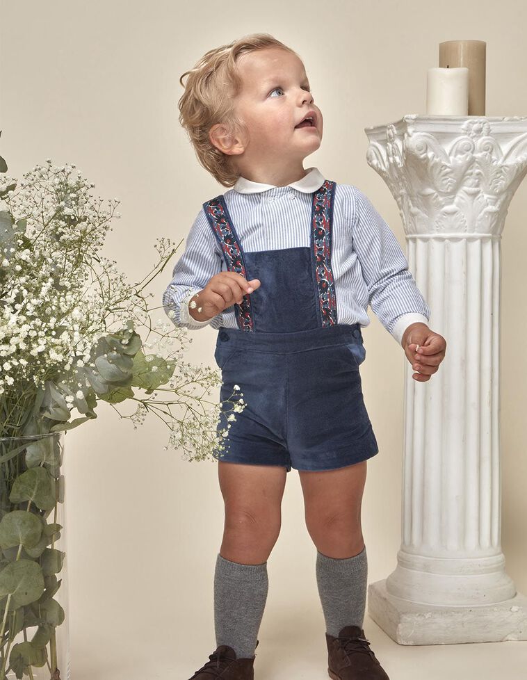 Macacão curto de veludo azul