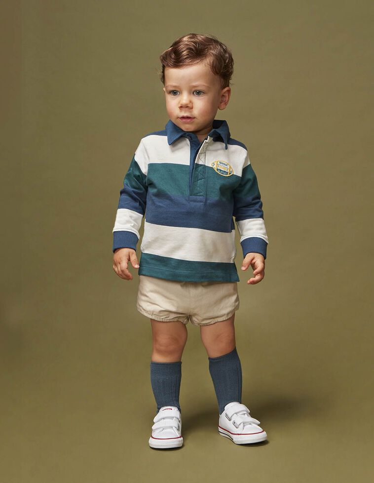 Polo às riscas tricolor azul