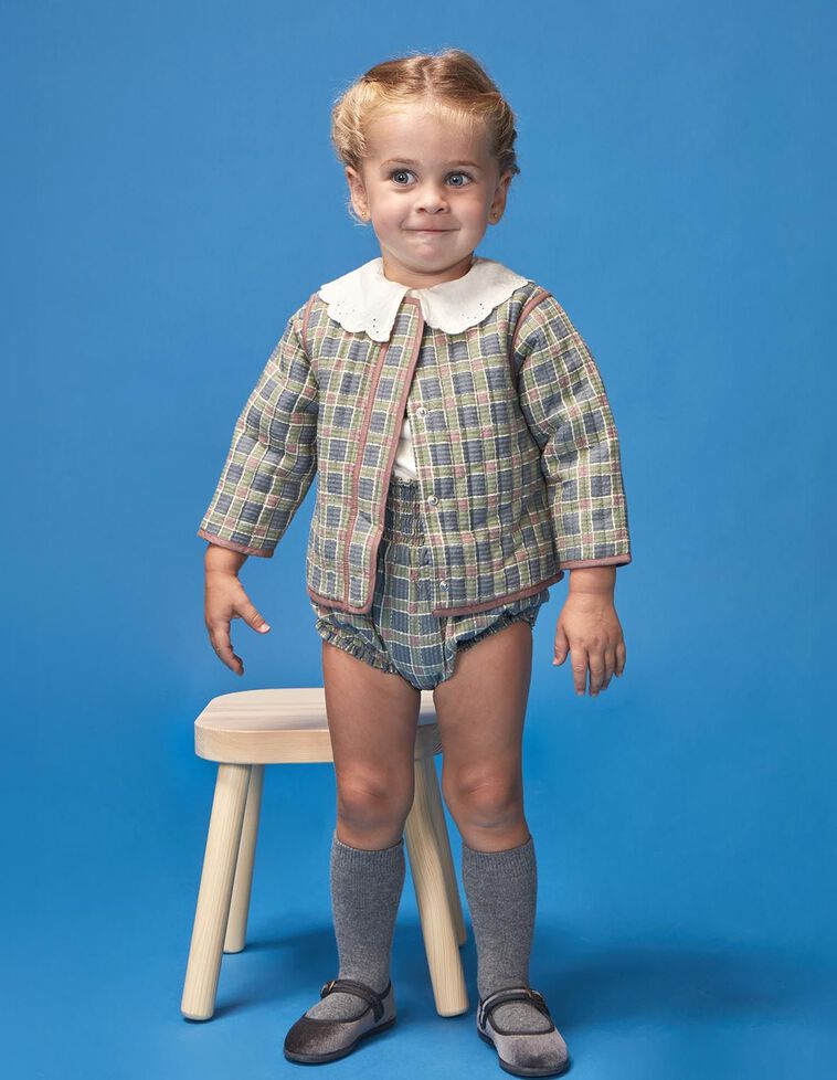 Casaco acolchoado xadrez azul claro