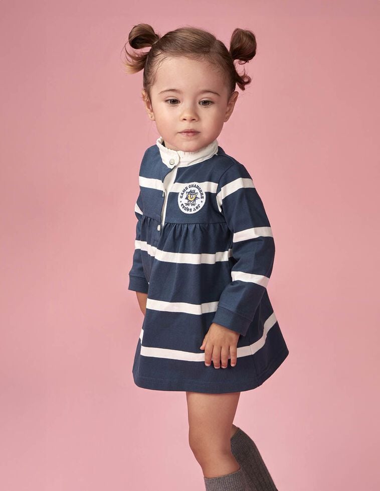 Vestido polo com remendo gráfico azul